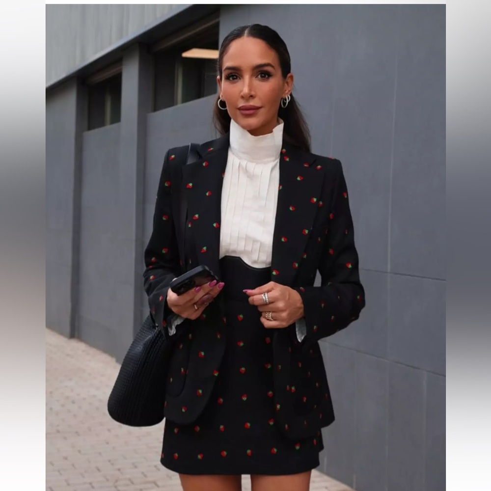 ZARA X STEFANO PILATI 2 PIECES MATCHING SET WOOL BLEND STRAWBERRY BLAZER & SKIRT